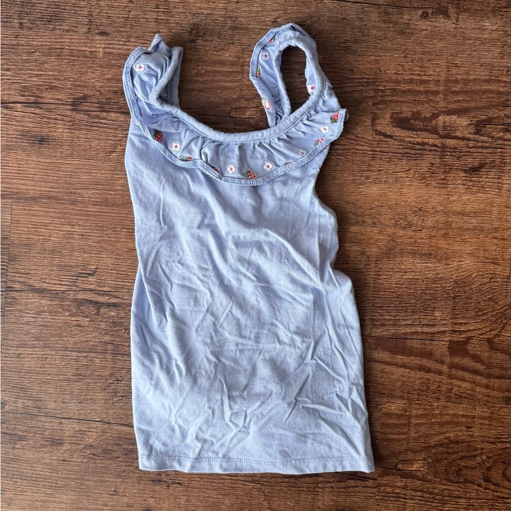 Mini Boden Strawberry Embroidered Cross Bank Tank Top- Size 8-9yr